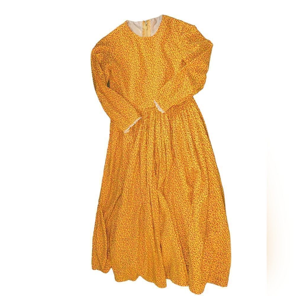 Vintage flower‎ power yellow and pink floral print dress  cottagecore prairie